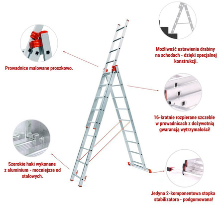 Drabina aluminiowa uniwersalna 3x7 Professional na schody (wysokość robocza: 5,30m) 99674911